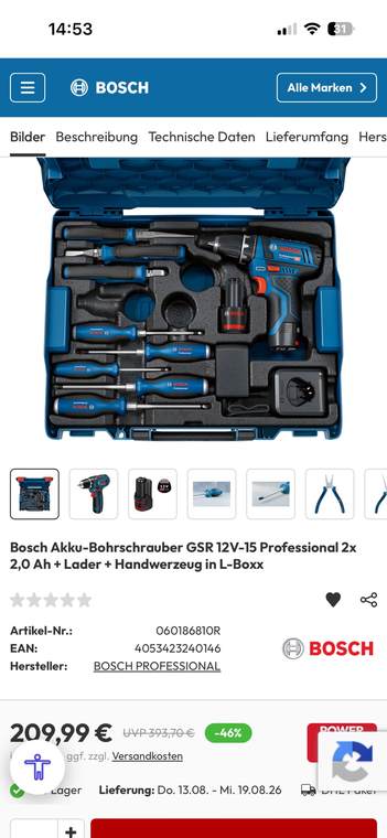 Bosch Professional GSR 12V-15 ամբողջական Set